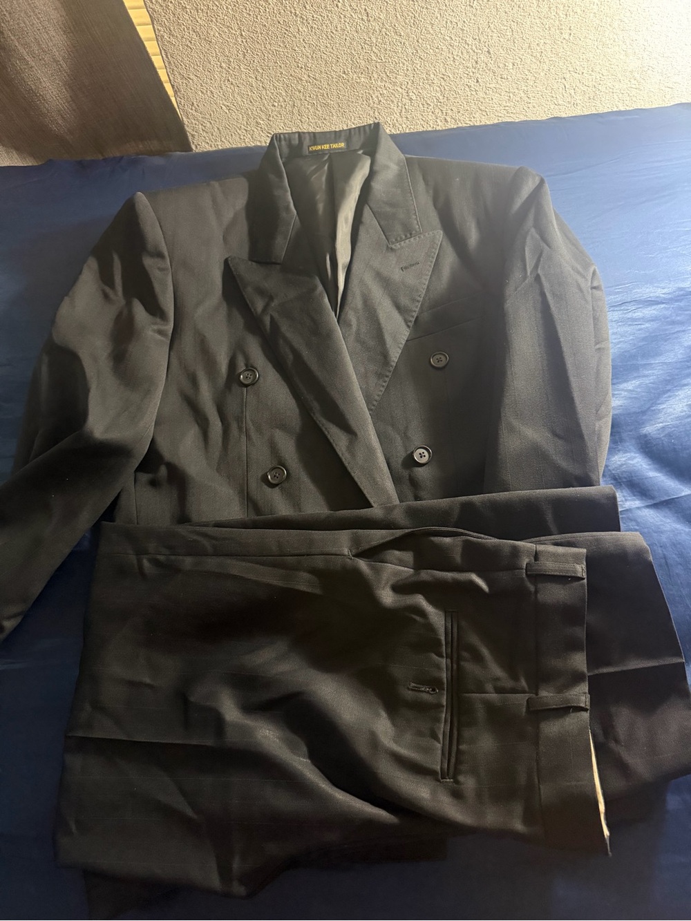 Men's Double-Breasted Black Suit Jacket and Trousers